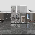 Elegant Modern Office Interior With Marble Wall Reception Desk Bookshelves And Sofa Area