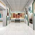Modern Cultural Center Interior With Hexagonal Exhibition Displays And Information Panels