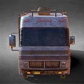 Old Rusty Camper Van Exterior With Striped Body Windows And Roof Rack