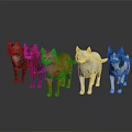 Orange White Black Gray and Brown Cats Standing on Dark Reflective Surface 3d model