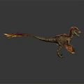 Low Poly Dinosaur With Brown Body And Orange Red Flame Feathers In Standing Pose