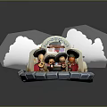 Cartoon Cowboy Scene With Characters Clouds Orange Ground And Gray Bricks