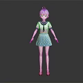 3D Anime Character With Light Blue Hair In Sailor Uniform And Polka Dot Skirt