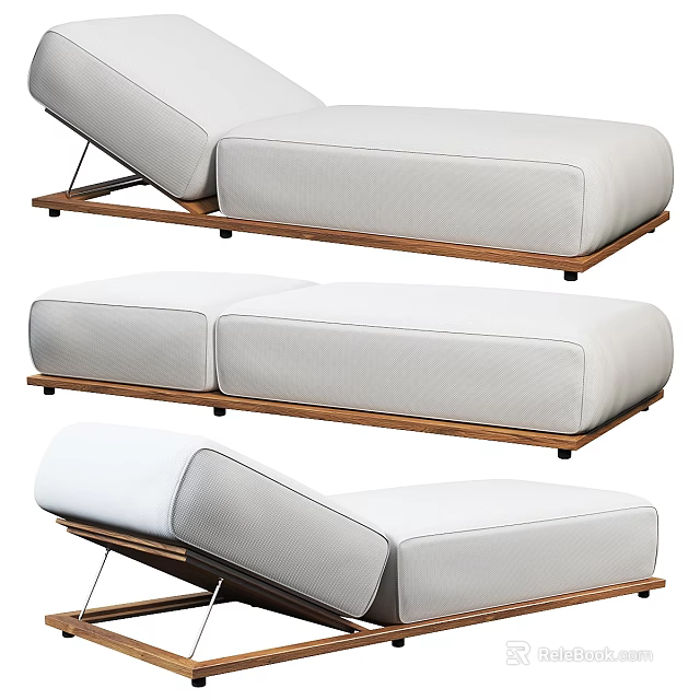 Modern Lounge Chair with Wooden Frame and White Upholstery in Sleek Design and Comfortable Angles 3d model 