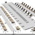 Modern Rectangular White Conference Table With Beige Rolling Office Chairs 3d model