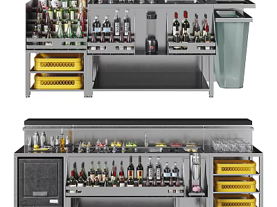 Functional Table with Storage Drawers Bottle Racks and Glass Holders for Drink Preparation 3d model