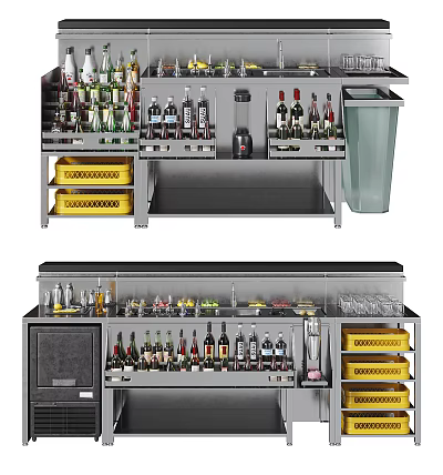 Functional Table with Storage Drawers Bottle Racks and Glass Holders for Drink Preparation 3d model