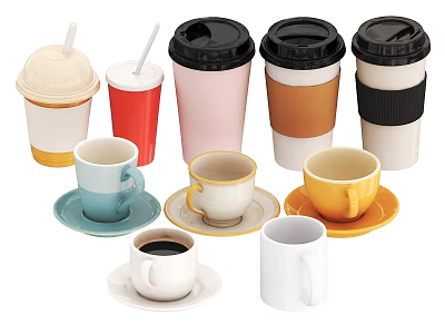 Colorful Tea Set with Lidded Cups Saucers Mugs and Assorted Styles 3d model