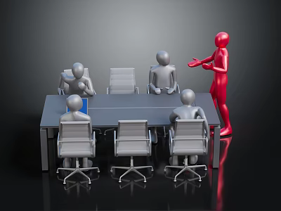 Gray Office Conference Table With Ergonomic Chairs Blue Notebook And Meeting Setup 3d model