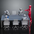 Gray Office Conference Table With Ergonomic Chairs Blue Notebook And Meeting Setup