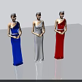 Three Women Wearing One Shoulder Blue White Red Dresses With Tiaras Hands Clasped In Front