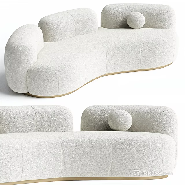 Modern Fabric Two Seater Sofa With Curved Design And Decorative Ball 3d model 