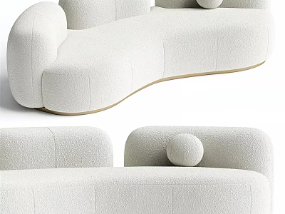 Modern Fabric Two Seater Sofa With Curved Design And Decorative Ball 3d model