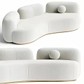 Modern Fabric Two Seater Sofa With Curved Design And Decorative Ball