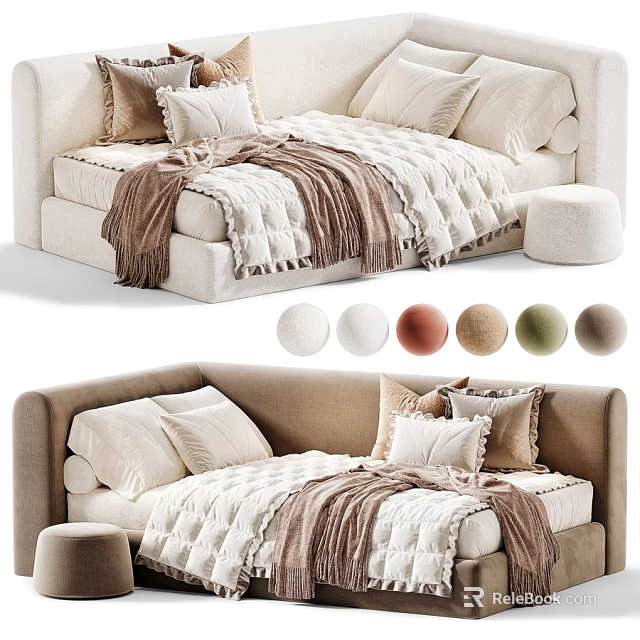 Cozy Modern Upholstered Kids Bed With Delicate Ruffle Bedding And Multiple Optional Colors 3d model 