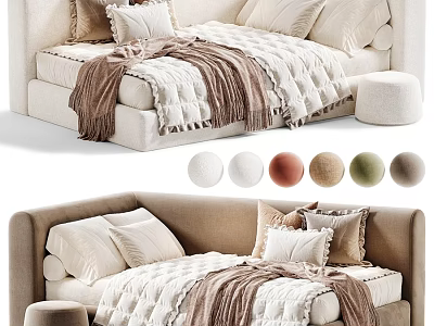 Cozy Modern Upholstered Kids Bed With Delicate Ruffle Bedding And Multiple Optional Colors 3d model