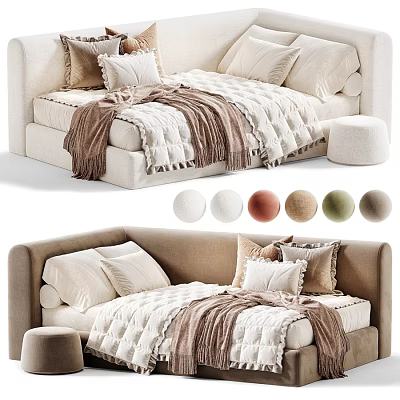 Cozy Modern Upholstered Kids Bed With Delicate Ruffle Bedding And Multiple Optional Colors 3d model