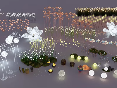 Outdoor Lights With Various Flower Shaped And Globe Designs For Garden Decoration 3d model