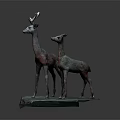 Two Deer Metal Sculpture Carving Artwork With Blue Base Stand
