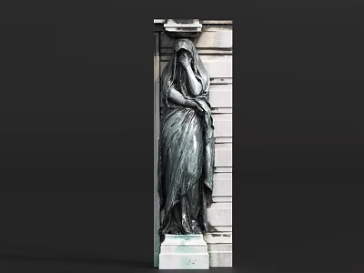 Architectural Column Featuring Bronze Female Statue On Stone Base With Building Wall 3d model