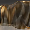 Elegant Golden Wavy Striped Art Installation Featuring Central Logo Panel 3d model