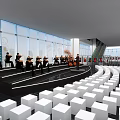 Elegant Club Interior With Live Orchestra Conductor Musicians And White Seats Setup