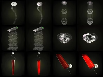 Modern Chandeliers With Various Designs Spiral Shapes And Red Accents For Home Decor 3d model
