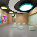 Colorful Fitness Studio With Yoga Mats Exercise Balls Curved Structures And Decorative Wall Art