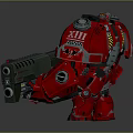 Red Mechanical Mech Character Holding Large Green Weapon With Armor Details 3d model