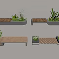 Contemporary Landscape Seats Featuring Wooden Seats White Planter Bases And Green Plants