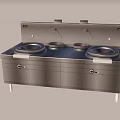 Modern Stainless Steel Kitchen Stove With Multiple Burners And Drawers On Wooden Floor