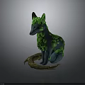 Detailed 3D Enchanted Nature Character With Green Leafy Fox And Vine Wrapped Sculpture