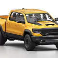 Yellow RAM Pickup Truck With Off Road Design And Black Accents