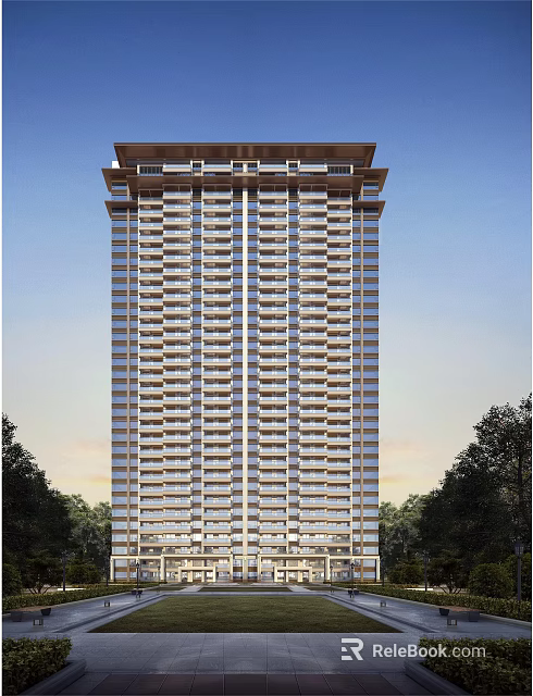 Modern High Rise Building Exterior Design With Glass Curtain Wall And Urban Architecture 3d model 