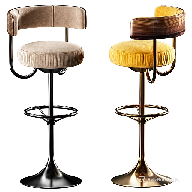 Modern Bar Stools With Upholstered Seats And Metal Swivel Base Designs 3d model 