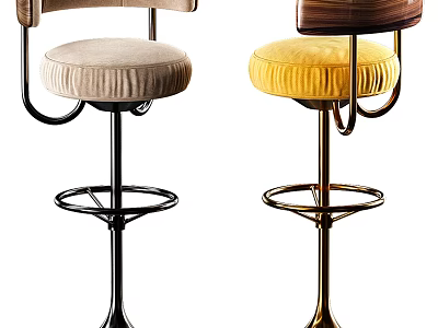 Modern Bar Stools With Upholstered Seats And Metal Swivel Base Designs 3d model