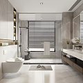 Modern Bathroom Interior Design With Shower Area Wall Mounted Toilet And Double Vanity Mirror