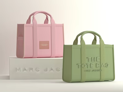 Stylish Pink And Green Marc Jacobs Tote Bags With Handheld Straps And Branded Design 3d model