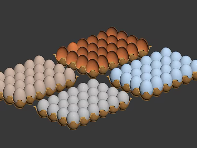 Colorful Fresh Eggs Arranged in Trays with White Brown and Blue Shells 3d model