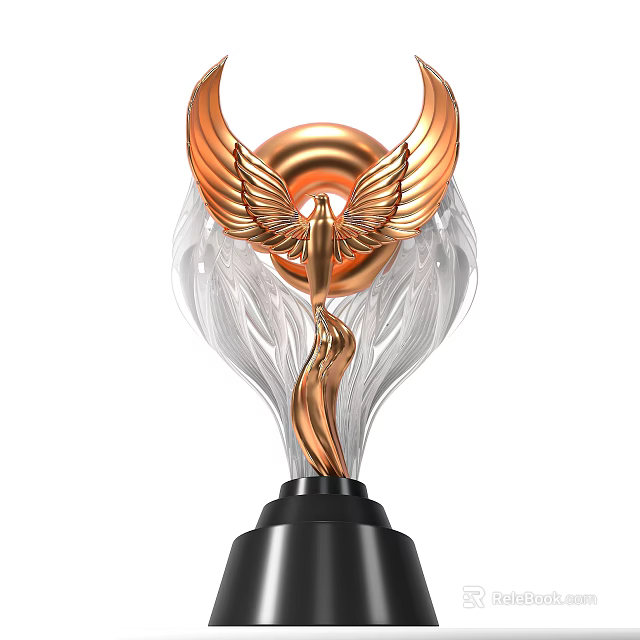 Artistic Sculptural Carving With Golden Wings Central Circular Structure And Black Base 3d model 