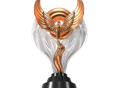 Artistic Sculptural Carving With Golden Wings Central Circular Structure And Black Base 3d model