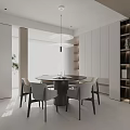 Modern Restaurant Interior With Round Dining Table Chairs Pendant Light And Open Design 3d model