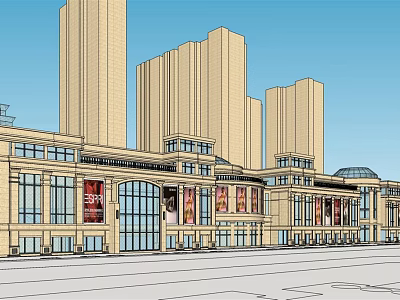 Modern Commercial Complex With Glass Facade Retail Spaces And Urban Architecture 3d model