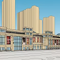 Modern Commercial Complex With Glass Facade Retail Spaces And Urban Architecture