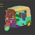 Yellow Green Tuk Tuk Vehicle With Brown Seats And 3D Exterior Design