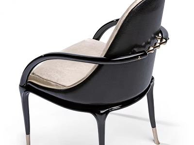 Elegant Single Chair With Black Frame Beige Cushion Curved Arms And Gold Metal Accents 3d model