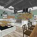 Cozy Bakery Shop Interior With Display Cases Fresh Bread And Seating Area 3d model