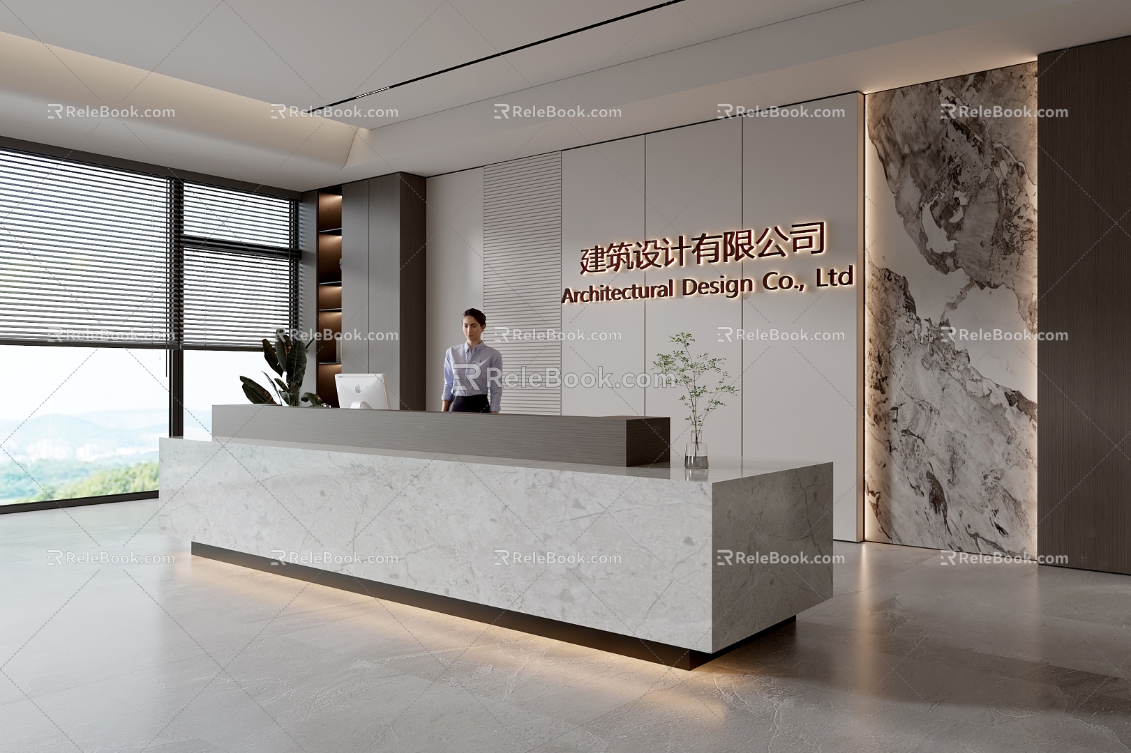 Modern company front desk background wall reception area bar desk reception desk hall simple lobby model