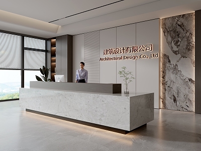 Modern company front desk background wall reception area bar desk reception desk hall simple lobby model