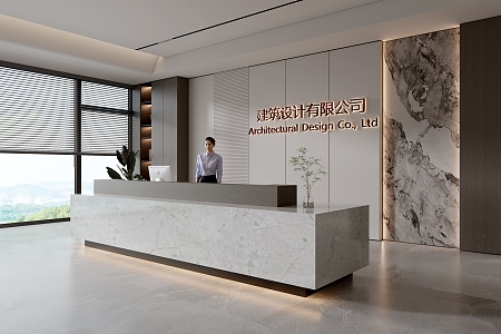 Modern company front desk background wall reception area bar desk reception desk hall simple lobby 3d model